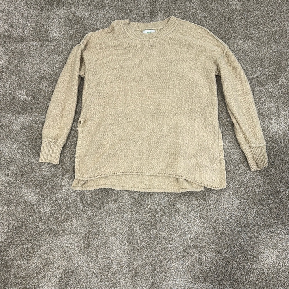 Aeries oversized crew neck knit sweater - tan